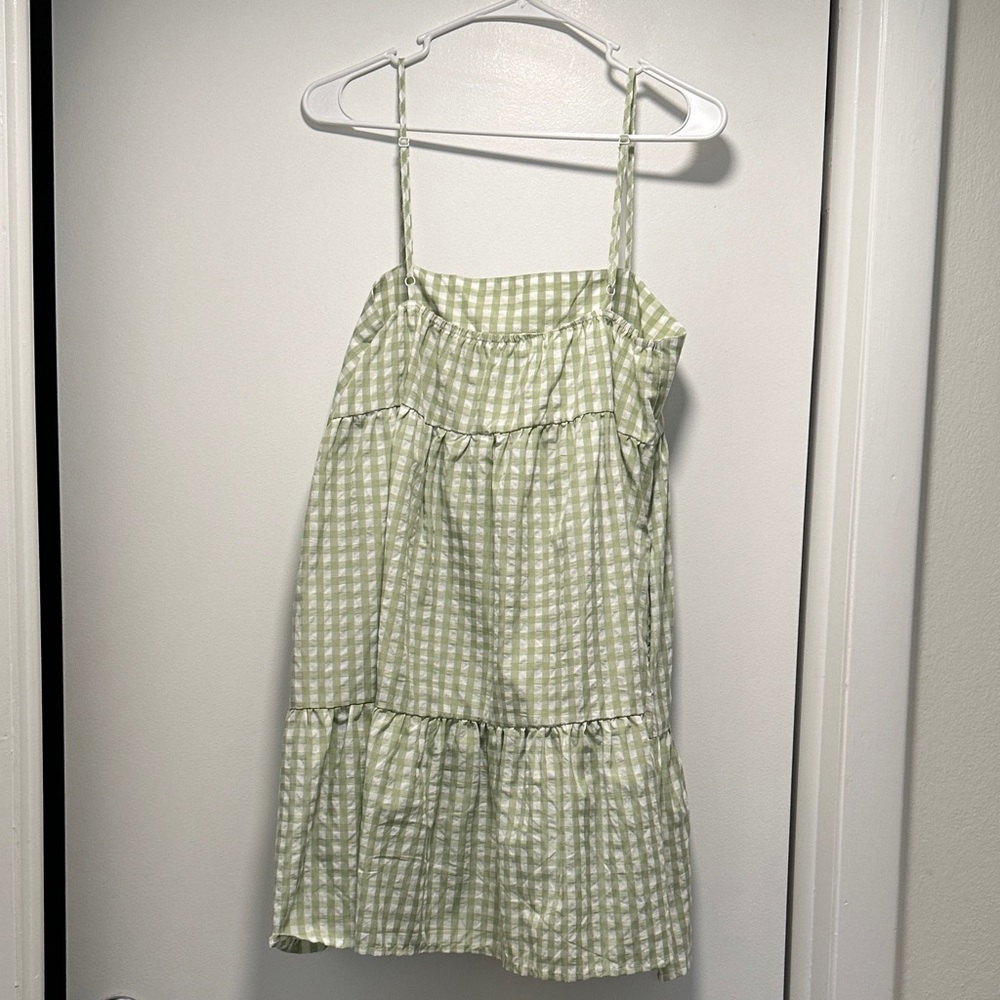 Light Green Gingham Tiered Sundress - Picture 6 of 10